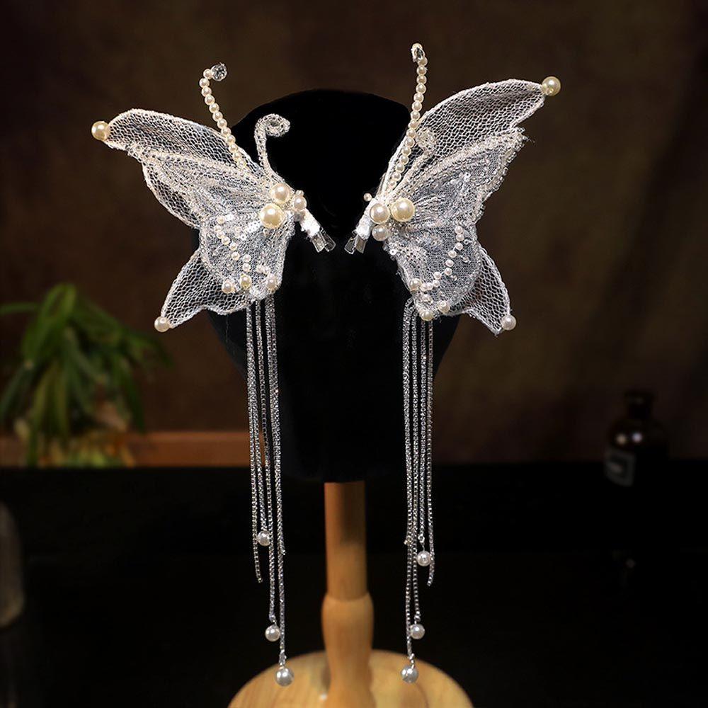 Tassel Mesh Ponytail Clip Beaded Pearl Barrettes Korean Hairpins Women Hair Clips Duckbill Clips