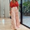 Spring New Women's Fashion Printed V-Neck Short Sleeve Wide Leg Pants Set
