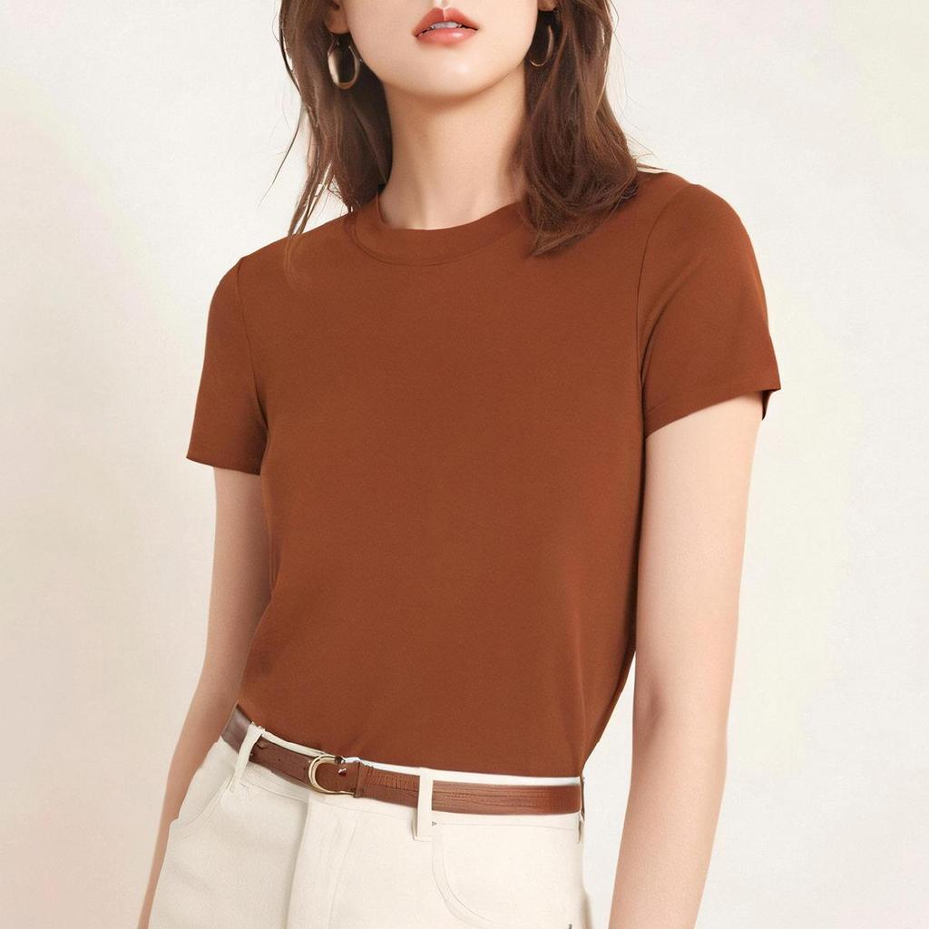 "High-Quality European Tencel Wool Slim Fit Short-Sleeve Women's T-Shirt - New Summer Fashion, Round Neck, High-End Style"
