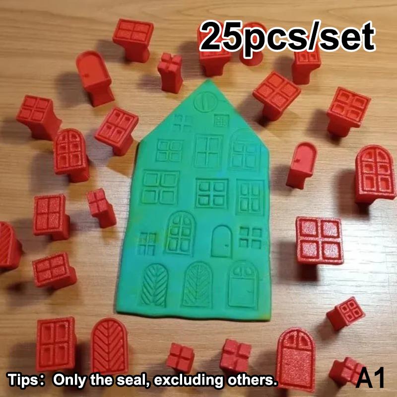 

25pcs Plastic Clay Stamp & Molding Kit With Window Patterns Suitable For Polymer Clay, Wax, Resin Crafts - DIY Pottery Stamps