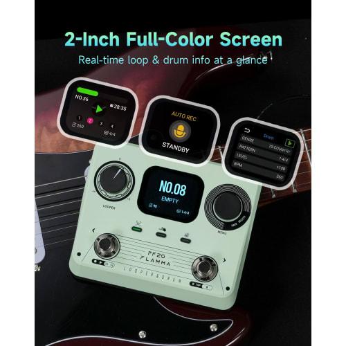 FLAMMA FF20 Looper Pedal Drum Machine with Screen, 300 Minutes of Recording Time, 220 Drum Grooves, 100 Loop Slots, Time Stretching, Auto Record, USB