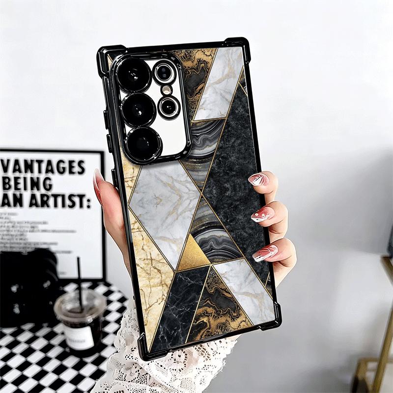 Geometric Marble Pattern Plating Phone Case For Samsung Galaxy S24 S25 FE S26 Edge S23 Ultra S22 S21 Plus S20 Anti-Fall Airabag