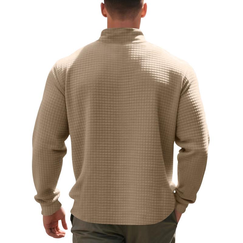 Automne/Hiver Minimaliste Décontracté Homme Coupe Ample Jacquard Col Montant Demi-Zip Sweat-shirt Couche de Base