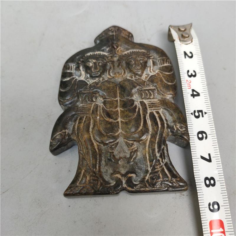 Chinese Tibet Hongshan Culture Antique Natural Meteorite Carved Double Figure Mascot Collection Jewelry Decoration Pendant Gift