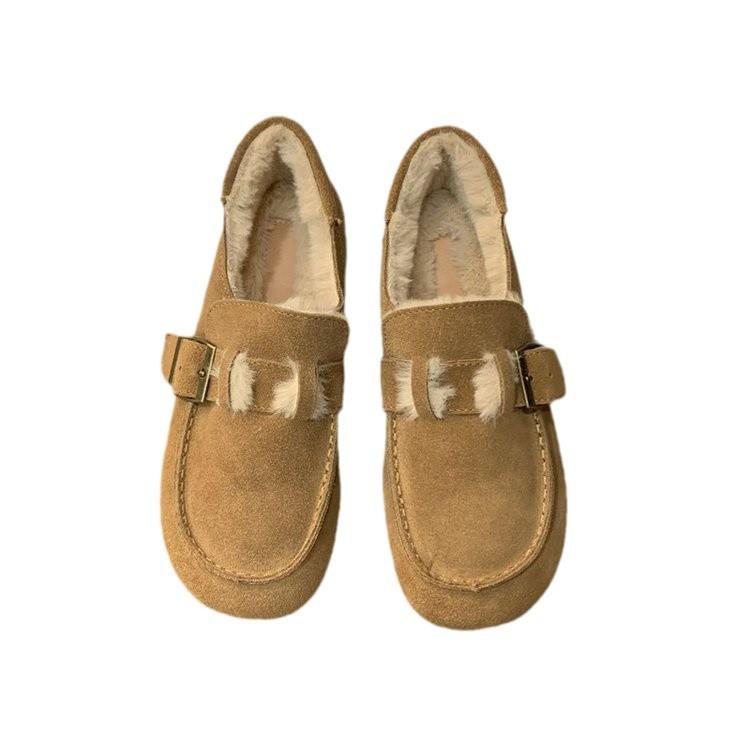 Soft Leather Version~ Birkenstock Shoes Women's Retro 2025 Winter One-pedal Doudou Shoes Women's Flat Bottom Ugly Cute Velvet Warm Cotton Shoes
