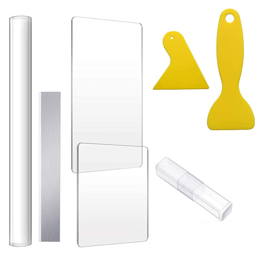 

7 Pieces Tools Set Solid Roller Acrylic Sheet Stainless Steel Cutting Blade Plastic Scraper Backing Board Assisted Shovel DIY Crafts Accessories