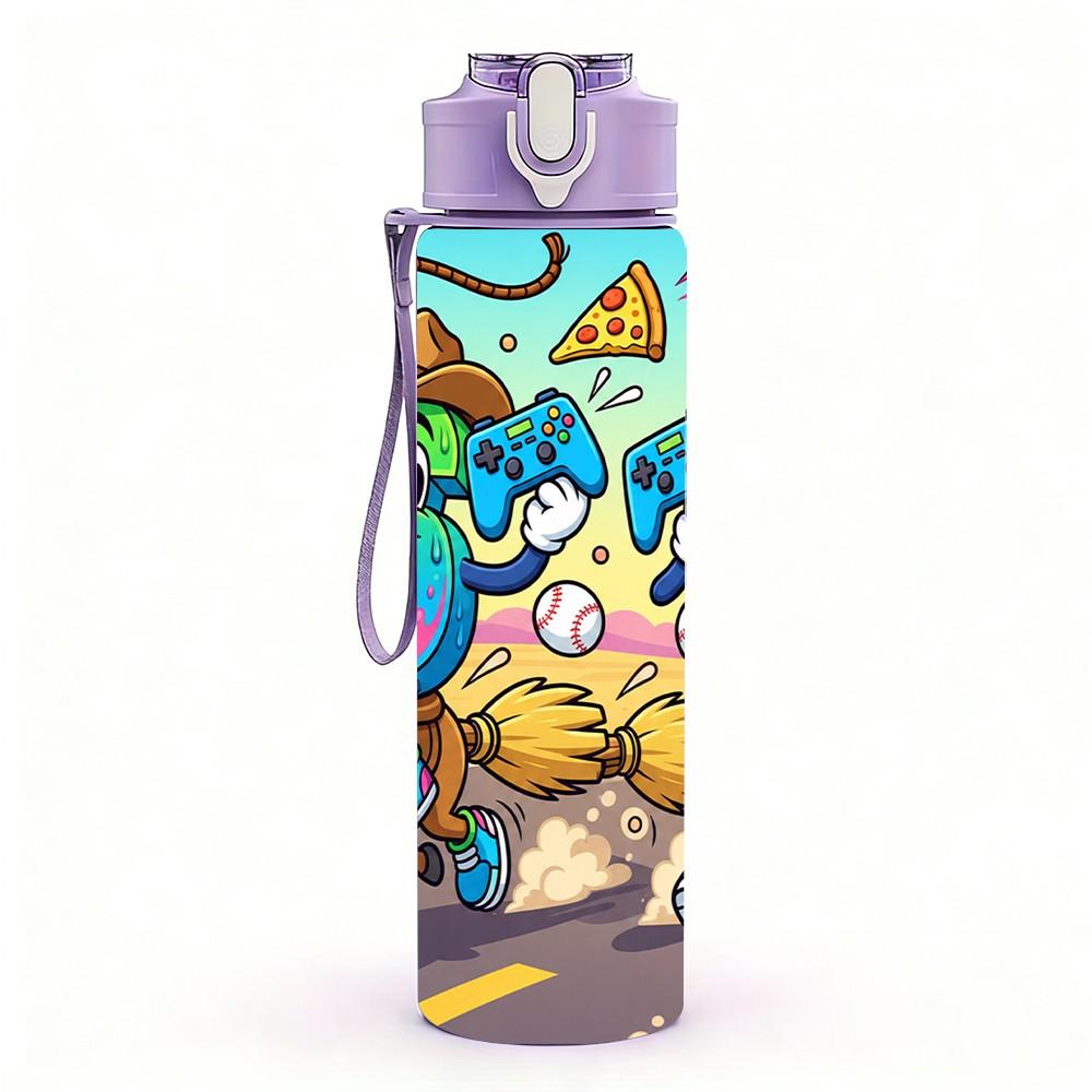 1PC Six Seven Street Cartoon Character Pattern 750ml Color Plastic Sports Water Bottle Leakproof Flip Straw Lid Suitable for Sports Office Home Use