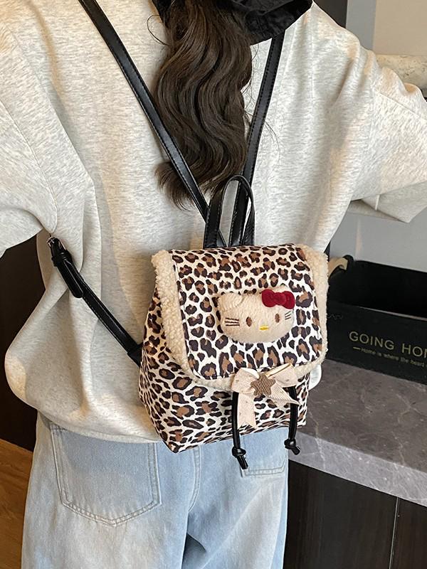 Children's Retro Leopard Print Cartoon Backpack for Girls 2025 - Cute Kitten Design Small Backpack