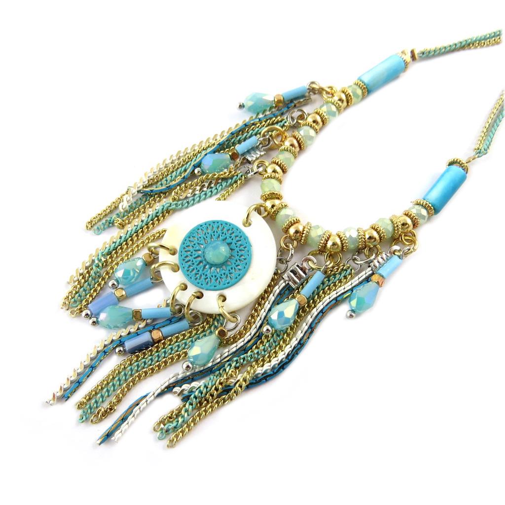 Les Trésors De Lily [Q0946] - Designer Necklace 'Acapulco' Green Blue Gold - 60 Mm