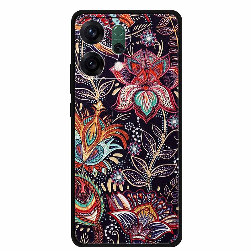 

For Oppo Reno 14 5G 3D CaseRelief Flowers Emboss Phone Cover For Oppo Reno 14 Black Silicone Shockproof Soft Fundas Protector Oppo Reno 14 5G