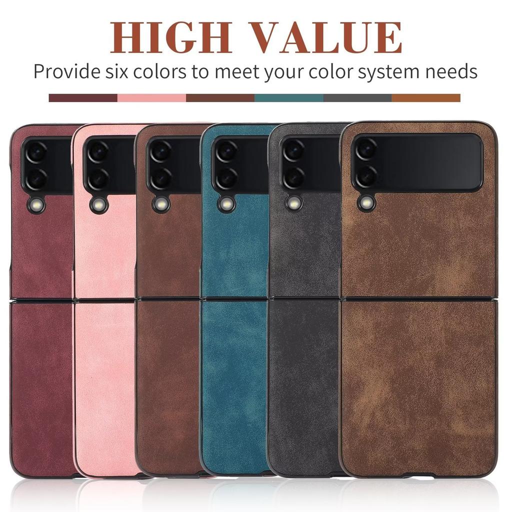 Suitable for Samsung Z Flip6 Mobile Phone Case Z Fold4 Matte Retro Pattern Solid Color Leather Case 3rd Generation Folding Case