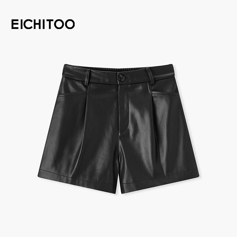 EICHITOO Women s Fleece-Lined PU Leather Shorts S чёрный