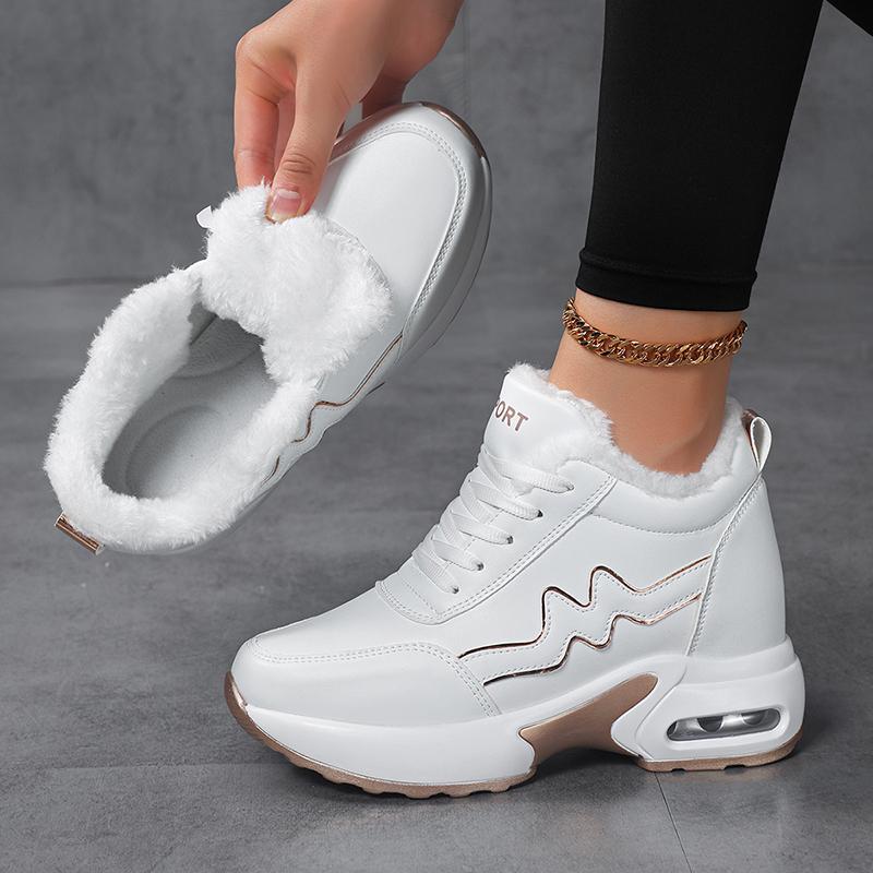 Women's Wedge Sneakers Platform Air Cushion Casual Inner Heightening Breathable White Walking ShoesWinter Velvet Insulation