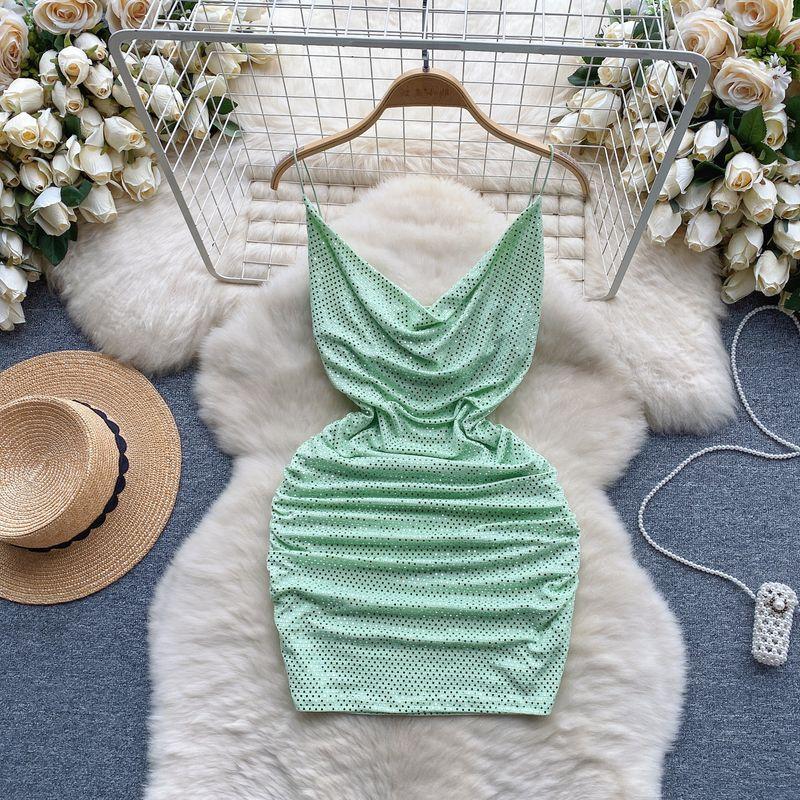 

Женская одежда для ночного клуба Доступная роскошь Платье-слинг с пайетками Женское интригующее платье-бодикон с рюшами, облегающее фигуру, короткое, сексуальное, юбка для основы Green M