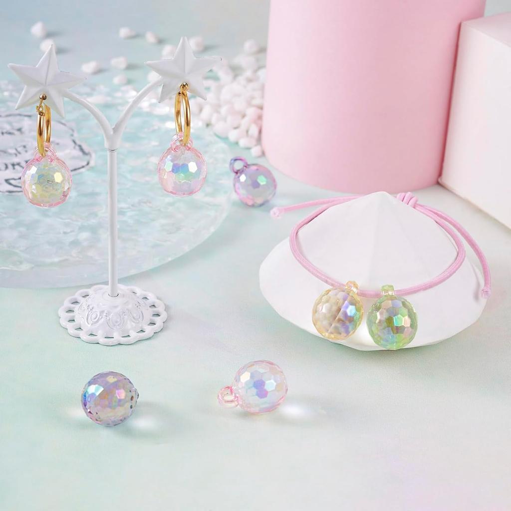 Cheriswelry 36Pcs Disco Ball Acrylic Pendants Transparent Faceted Ball Charm Ornament 21mm 6 Colors for Earring Bracelet Hair Accessory Jewelry