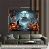 1 Piece of 2D Background Fabric, with Pumpkins and Cats On a Cemetery At Halloween Nightzyc