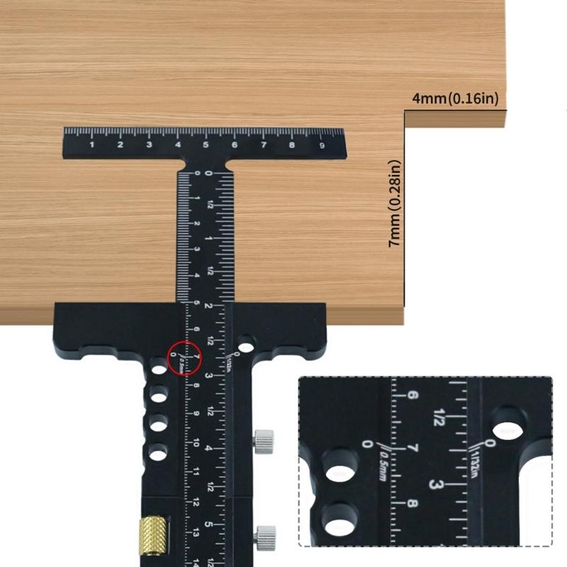 Woodworking T Ruler Carpentry Scriber Marking Measuring Gauge Multifunctional Measurement Tool Aluminum Scribing Ruler
