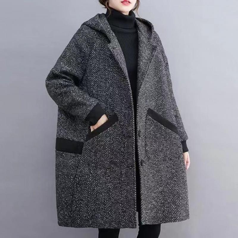 Large Size Women's Clothing Fat Sister Winter Loose Cocoon Hooded Coat Women's Long Velvet Thickened Coat