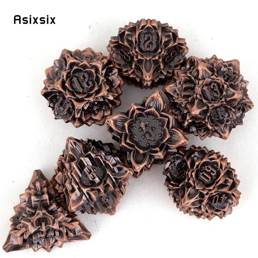 7 Pcs Copper Black Lotus Flower Metal Dice Solid Metal Polyhedral Dice Set Suitable for Role-Playing RPG Board Game Card Game