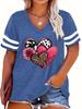 Plus Size Women's Heart Leopard V-Neck Short Sleeve T-shirt, 0XL-6X