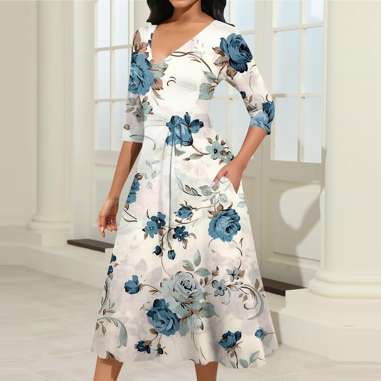 

Женское повседневное модное платье миди с V-образным вырезом и рукавом три четверти XL