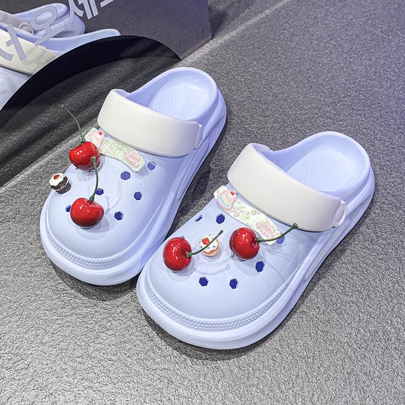 Spring and summer wear deodorant hole shoes EVA women's thick-soled sweet height-increasing slippers breathable slippers