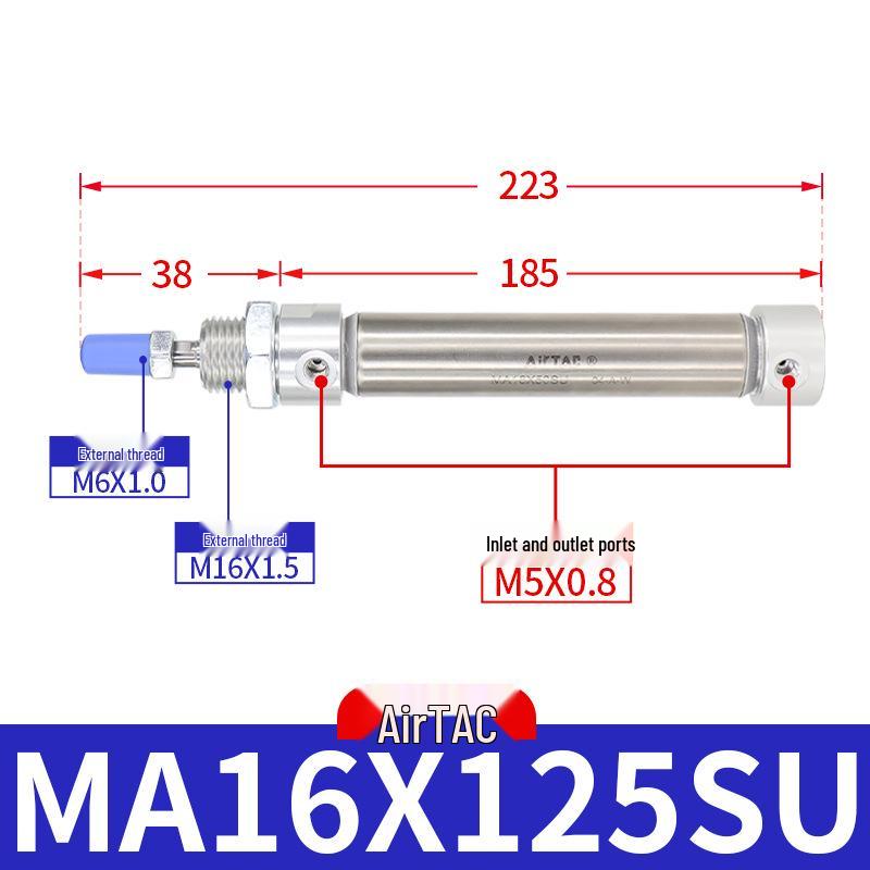 AirTAC Stainless Steel Mini Cylinder MA Series - Sizes: 16/20/25/32 mm x 15/25/30/50/75/100/125-SU