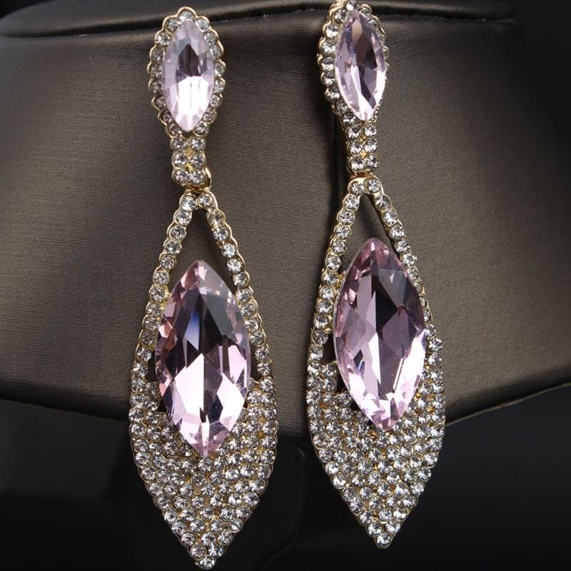 Imitation Diamonds Dangle Earrings for Women Ear Pendants with Rhinestones Teardrop Handmade Cubic Zirconia Earwear