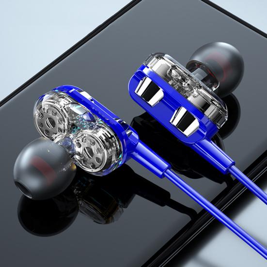 C52 Wired Earbuds Wire Control Noise Reduction In-ear Metal Dual Moving Coil Eight-core 3.5mm Earphones for Gaming