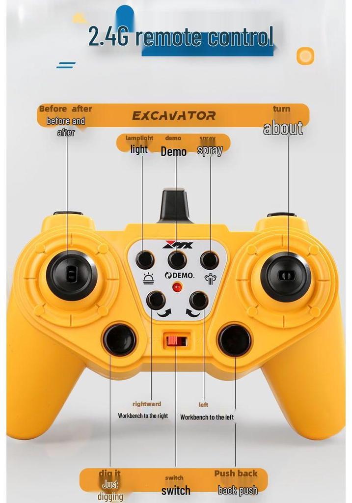 Remote Control Alloy Bulldozer Excavator Toy with Spray Function for Kids
