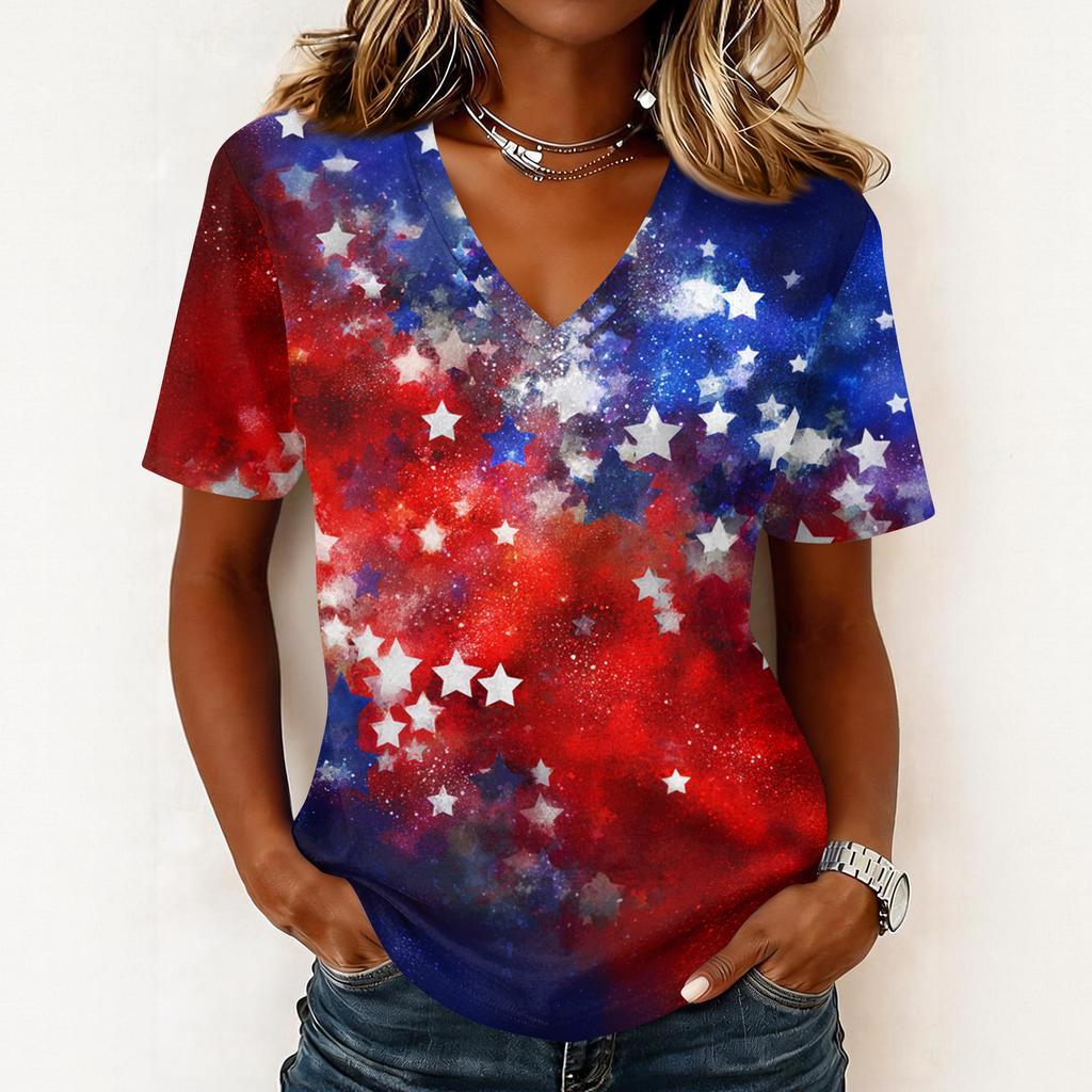 Shirts For Women Trendy V Neck T Shirts Casual Printed Blouse Tops For Women