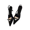 Traubenmutter im gleichen Stil, Miss Liz~ Elegante kleine spitze Zehenpartie Schleife aus einem Wort Leder Rücken leer Stiletto High Heels Frauen