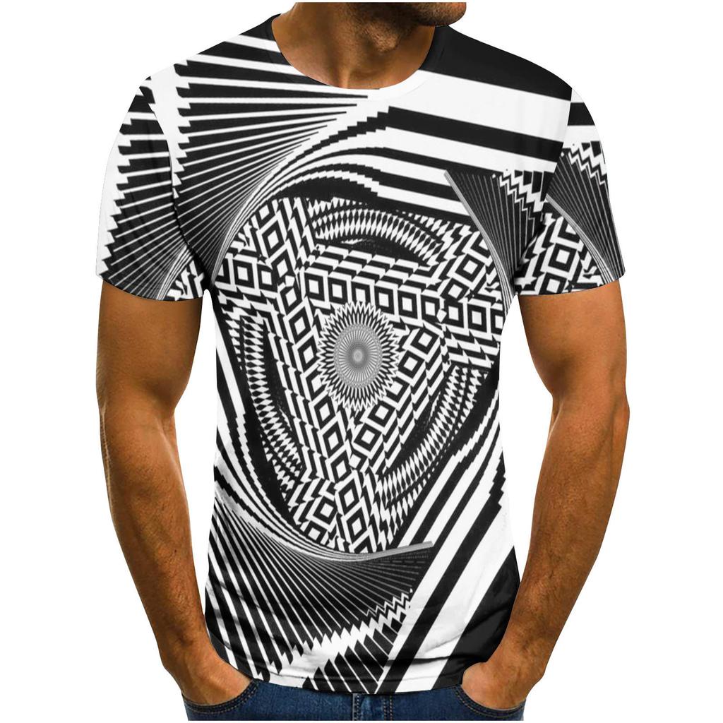 Summer Round Neck 3D Visual Feast Abstract Print Top Fashionable Casual Short Sleeved Men's T-shirts