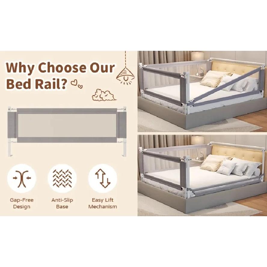 1pcs 2.0M Bed Safety Rail No-drill Baby Guardrail Anti Fall Bed Barrier Bed Safety Fence Suitable for Twin Queen King Beds