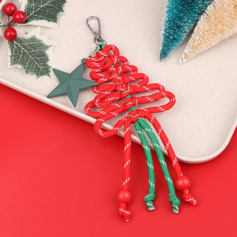 Hand-Woven Christmas Tree Keychain Trendy Creative Braided Rope Keyring  Bag Pendant Hanging Decoration For Xmas Gifts
