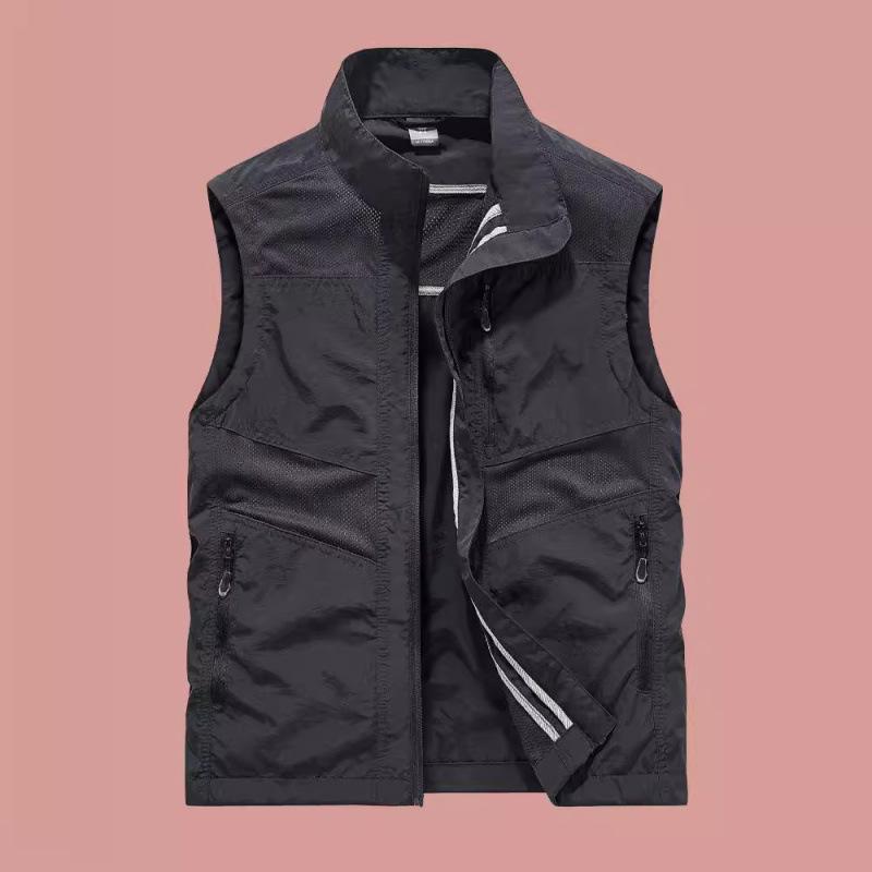 Vår och Höst Väst Herr och Ungdom Multi-Ficka Verktygsdesign Stor Storlek Lös Ståkrage Väst