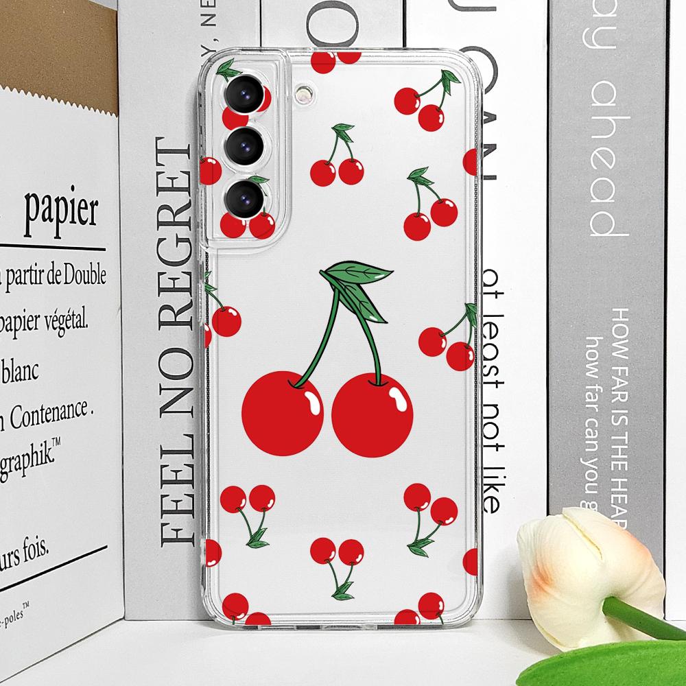 Korean Cute Cherry Bow Silicon Phone Case for Samsung Galaxy S22 S23 S24 S25 Plus Ultra S21 FE Clear Soft Shockproof Back Covers