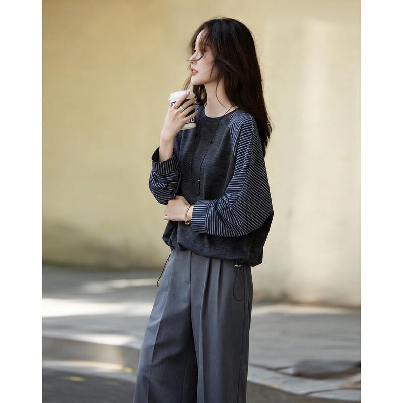 Demana Women s Relaxed Fit Striped Patchwork Sweatshirt L
