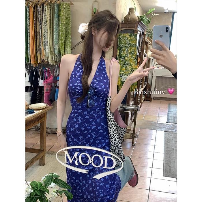 

[Original practice + invisible zipper] V-neck neck dress women s summer and Korean temperament slim and thin Spice girl skirt S
