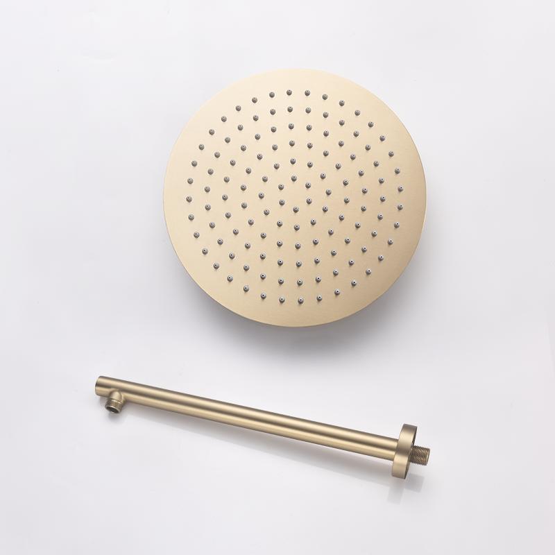 High Quality Brushed Gold 10 Inch Stainless Steel Rainfall Shower Head Bathroom Square Round Showerhead Arm Accessory G1/2