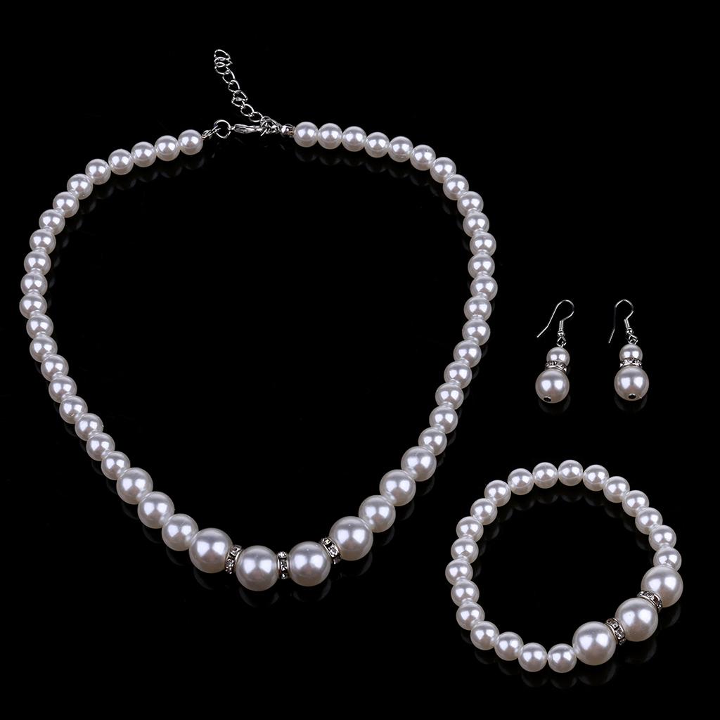 1 Set Beautiful Pearl Necklace Earrings Bracelet for Best Friend Wedding Party