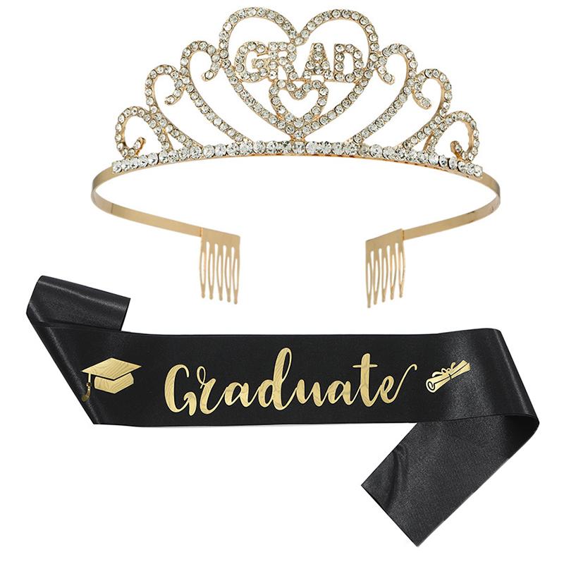 Graduated Satin Sash Glitter Crown For Graduation Party Decoration Photo Booth Props Bachelor Graduated Supplies