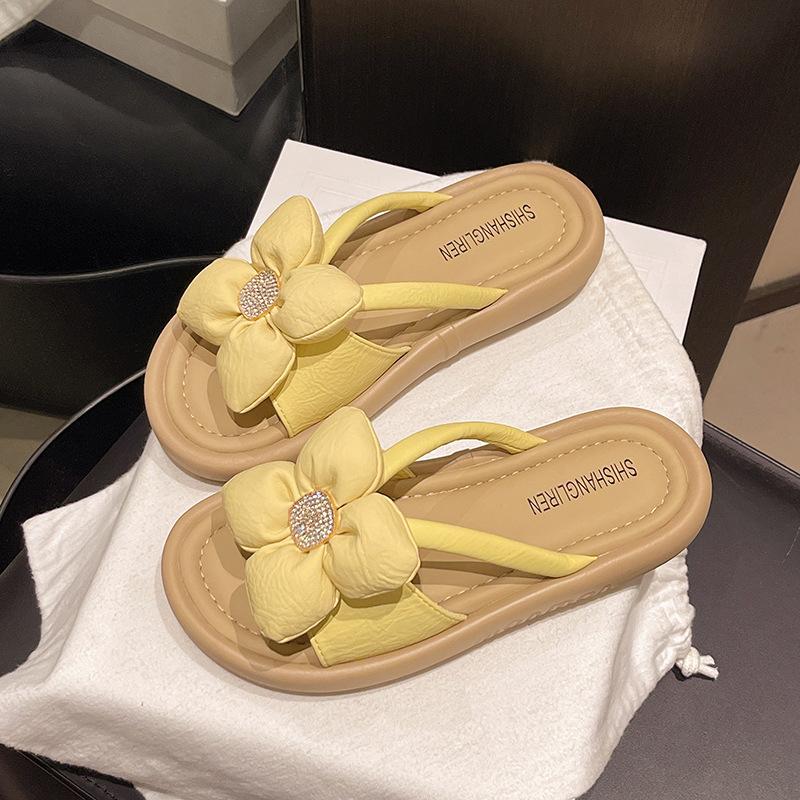 Stepping on shit slippers female summer wear 2025 new fairy wind flat-bottomed flowers with skirt one-word beach sandals
