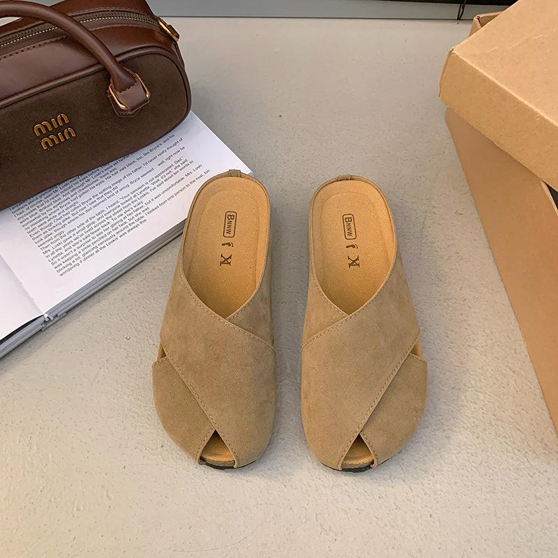 Lazy half-pack slippers fish mouth shoes women's spring outer wear flat shoes soft soles 2025 new one-pedal muller shoes