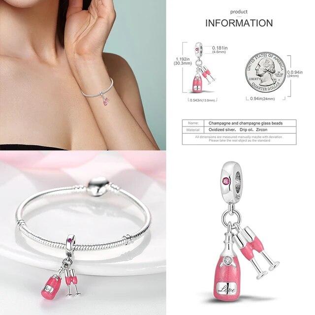 925 Sterling Silver Fjäril Flygplan Hjärta Berlocker Pärlor Armband DIY Boutique Smycken Gåva