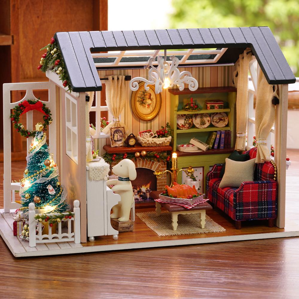 DIY Christmas Miniature Dollhouse Kit Xmas Mini 3D Wooden House Room Craft For Children's Day Birthday Gift Christmas Decoration