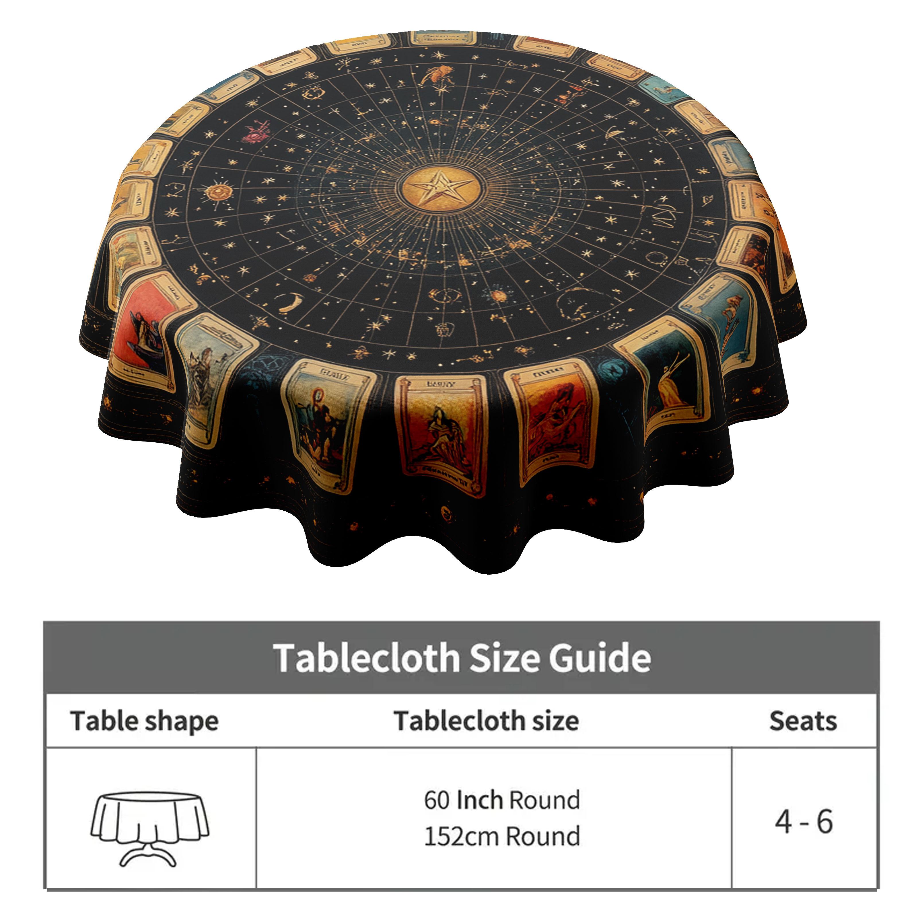 VIKAMA Tarot-Print Ronde Tafelkleed, Met Divinatie Tarot Ontwerpen, Perfect voor Boheemse Woondecoratie 150x150cm
