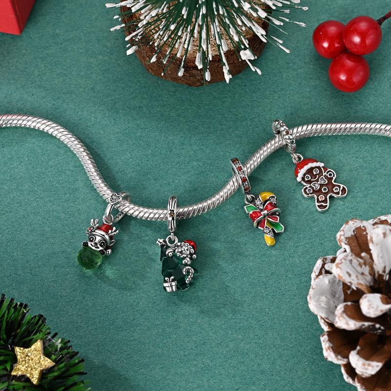 Copper Snowman Beads Wreath Christmas Bell Charm Fit 3Mm Women Bracelet Diy Accessories Christmas Gift Fine Jewelry