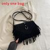 Retro Matte Suede Fringed Saddle Bag For Casual Daily Wear