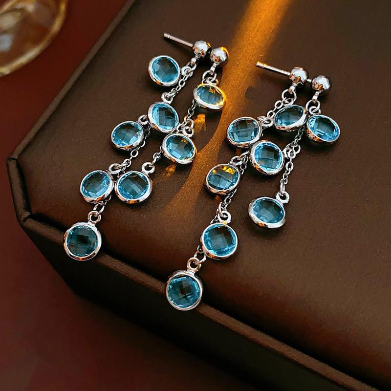 Sparkling Crystal Drop Earrings With Elegant Fringe Beads Dangle Hanging Earrings Fashion Statement Party Jewewlry Gifts